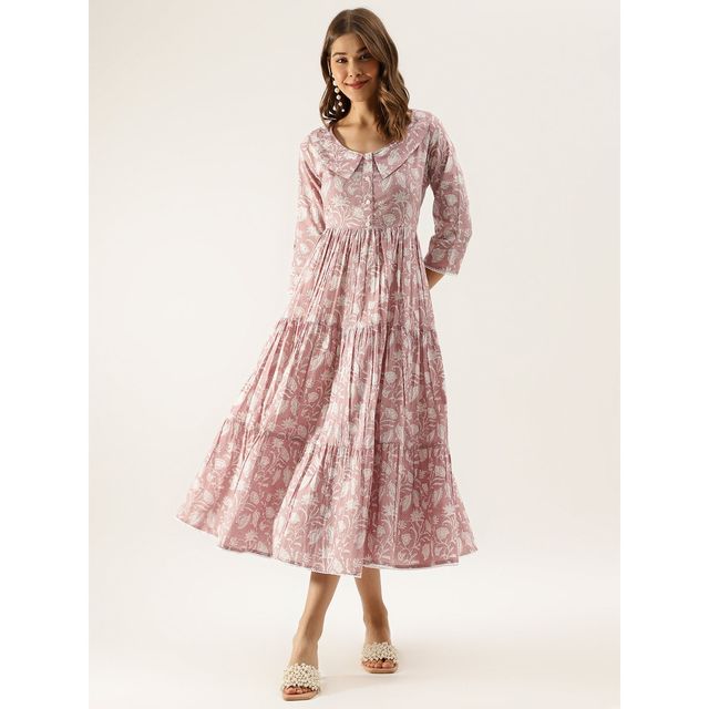 Divena Floral Printed Cotton Ethnic Dress for Women | DK1056 | Lavender - L