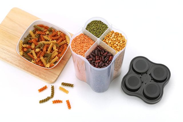 Clazkit Airtight Transparent Plastic Storage 4 Section Container Jar Pack of 1, 2500ML - Black