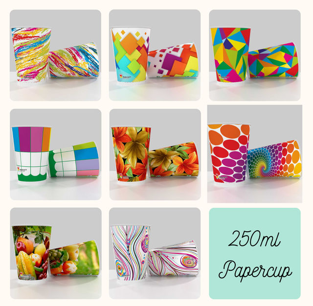 Vinay Trading Paper Glass | 250 ml | Set Of 50 - Assorted Colour & Design