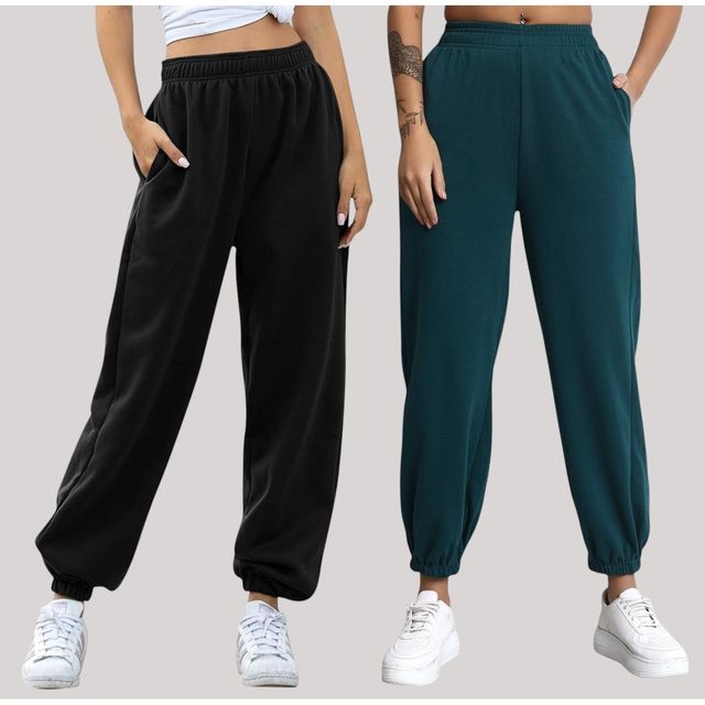 Q-rious Women's Cozyflex Joggers | Plaz-CARGO-2c | Black & Teal - 28