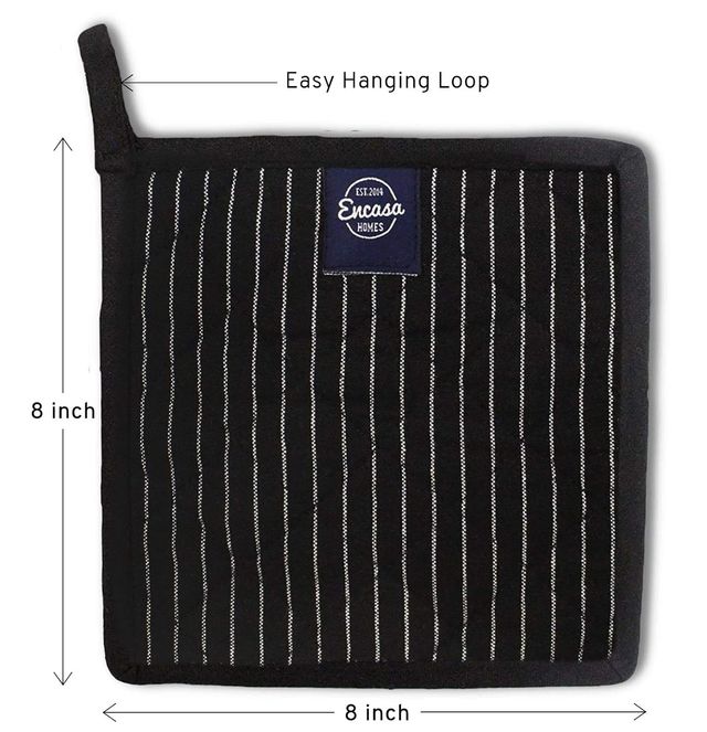 Encasa Xo Yarn-Dyed Pot Holders Butcher Stripes Black 21 cm, Pack of 2