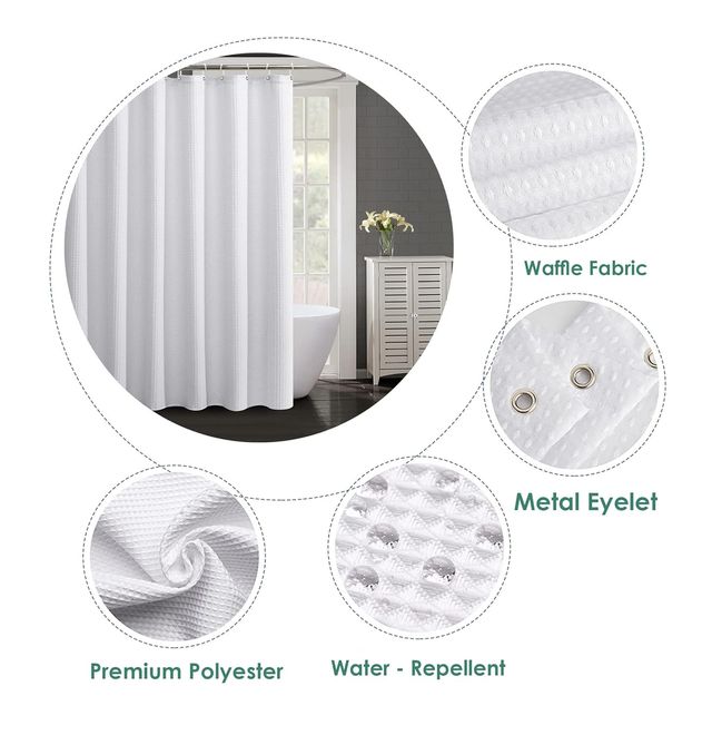 Lushomes Shower Curtain - White | Waffle Weave | 12 Rust Eyelets | 12 Plastic Rings | 72 x 78 inch