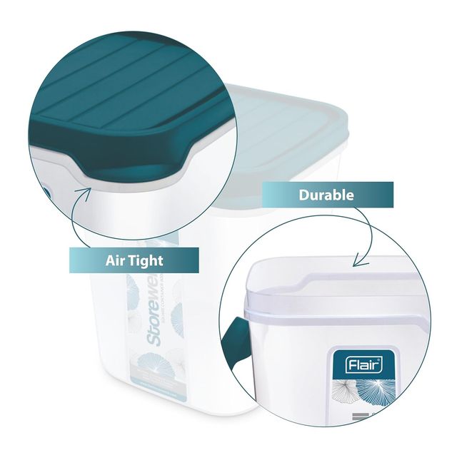 Flair Plastic Storewell Square Food Storage Containers Blue Set Of 3 Pcs 6000 Ml, 8000 Ml, 12000 Ml