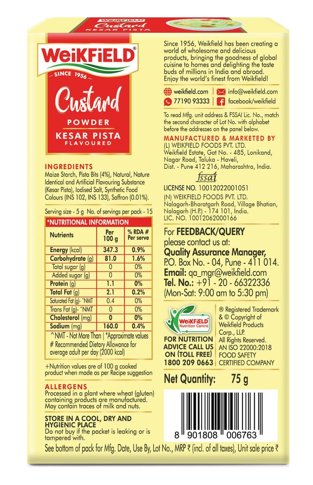 Weikfield Custard Powder Butterscotch Flavoured Carton(75gms) & Weikfield Custard Powder Kesar Pista Flavor Carton(75gms) Combo