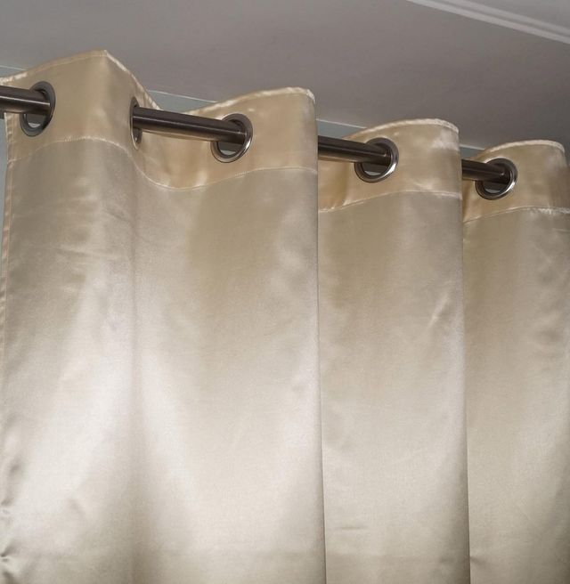 Lushomes Satin Door Curtain - Cream Striped | Plain | 8 Metal SS Eyelets | 7.5 ft | 54 x 90 inch