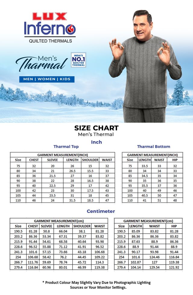 Lux Inferno Thermal Top and Bottom Set for Men | Charcoal | 100 | XXL