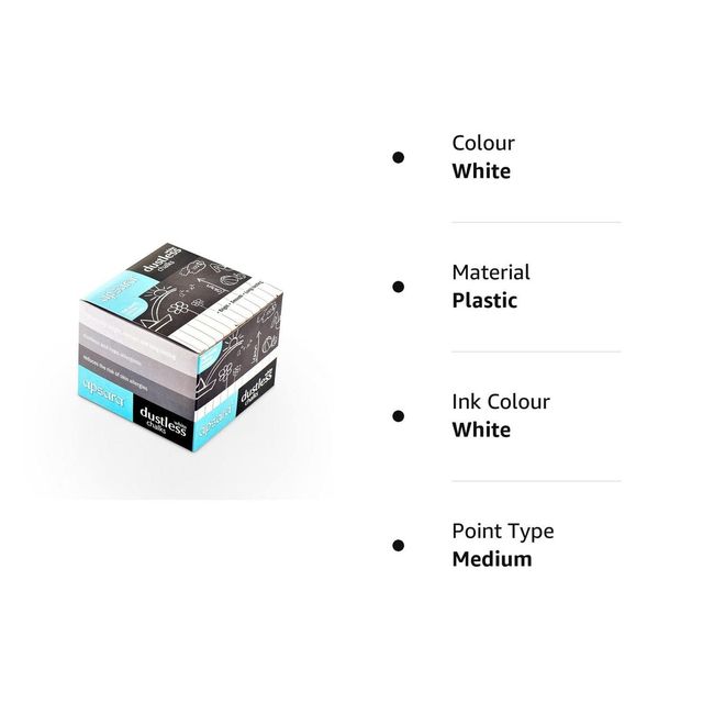 Apsara Dustless Chalk White | 4x longer than regular | Bright & Bold | Hassle-Free Dustless Chalks | White Chalks