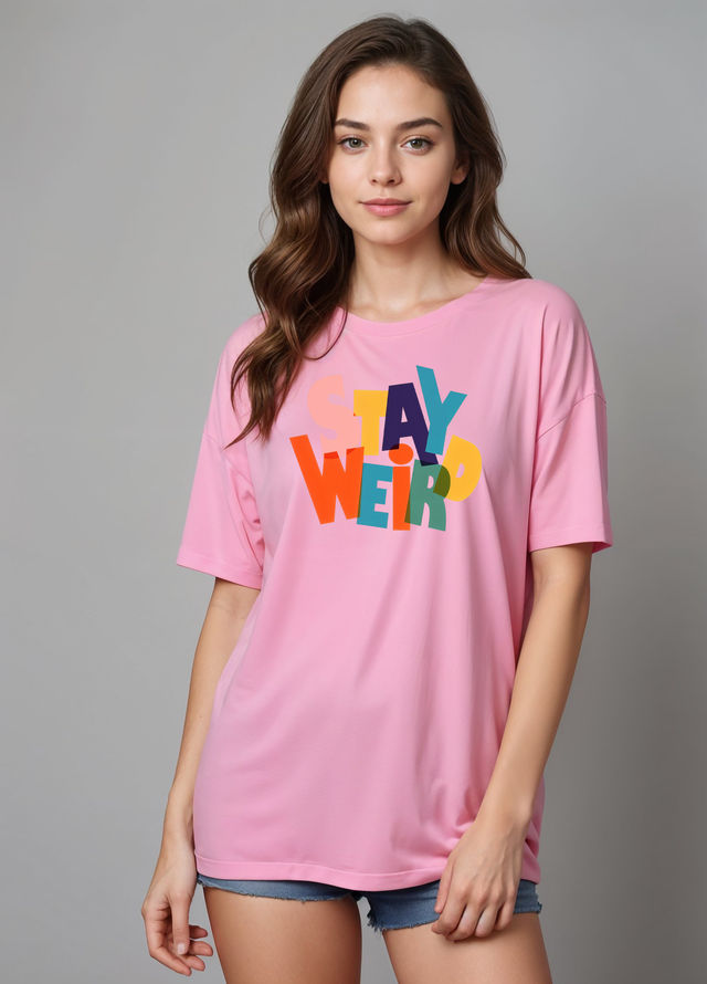 Smartees Women's Oversize Printed T-shirt | WW - 2037 | Pink - L