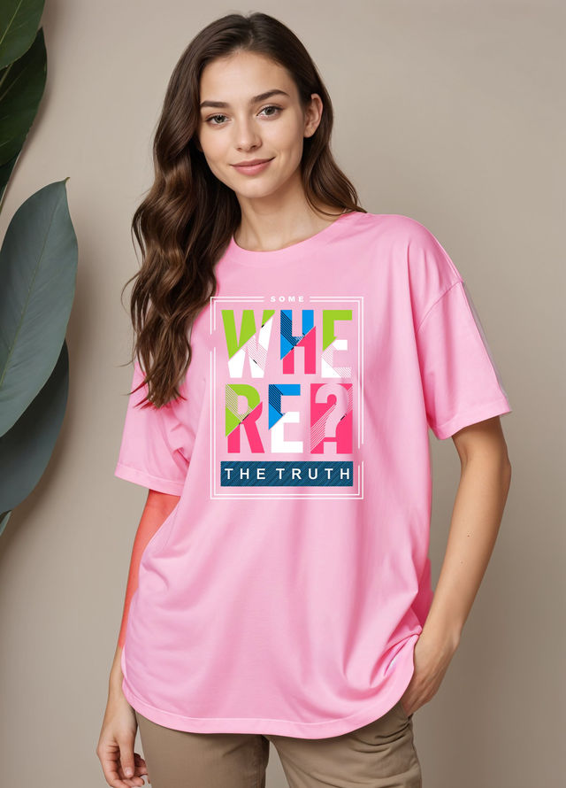 Smartees Women's Oversize Printed T-shirt | WW - 2044 | Pink - M
