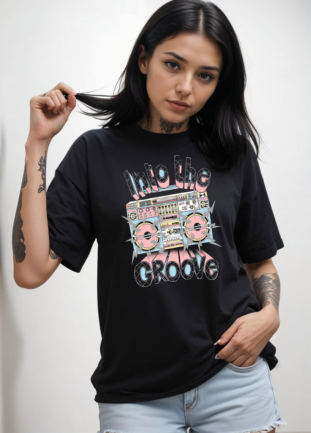 Smartees Women's Oversize Printed T-shirt | WW - 2043 | Black - M