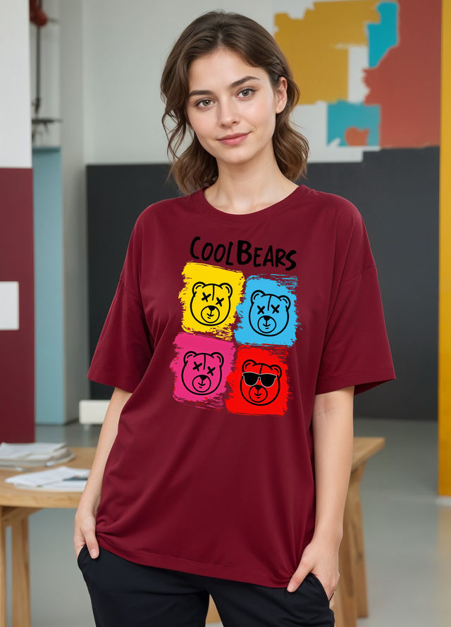 Smartees Womens Oversize Printed T-shirt | WW - 2048 | Maroon - XL