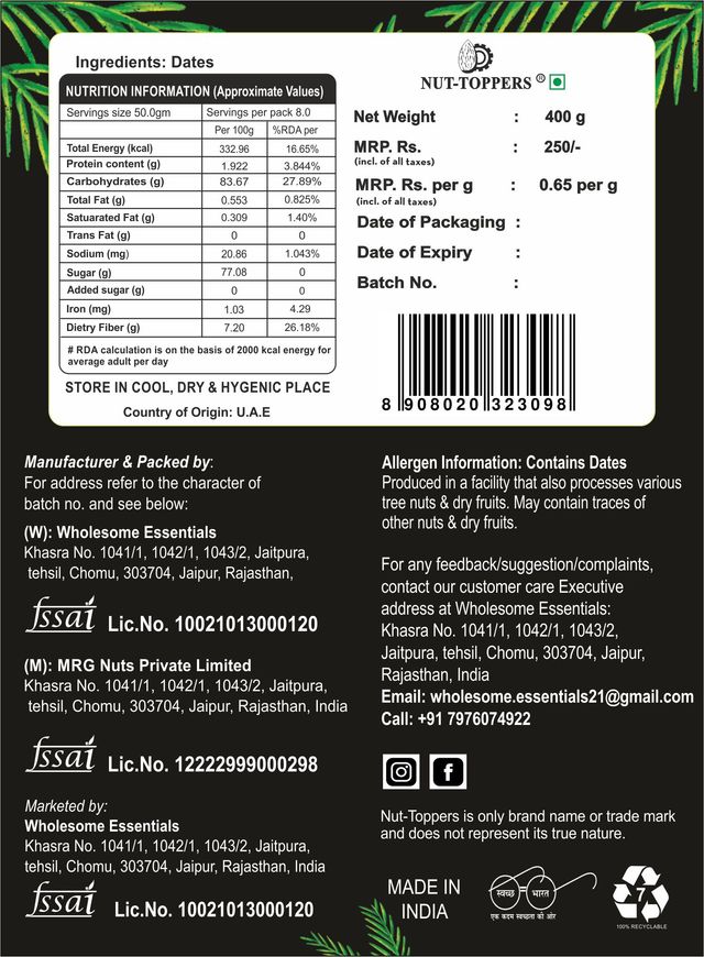 Nut Toppers Premium Arabian Dates