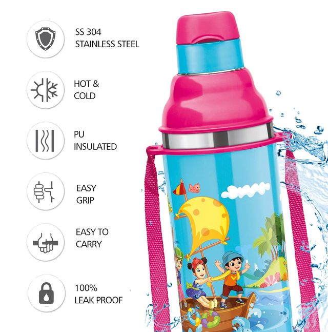 MiLiteron Kool Stunner 400 Kids Plastic Insulated Water Bottle With Straw | 404 ml | Blue