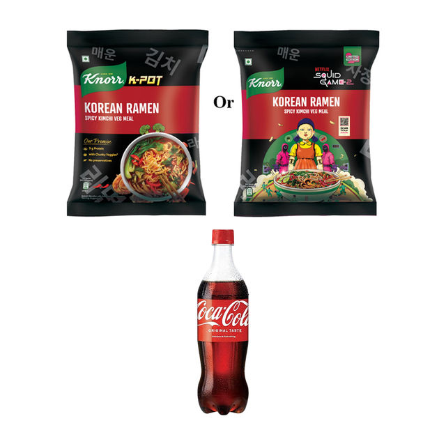 Korean Knorr Korean Ramen Spicy Kimchi Veg Meal(96gms) & Coca-Cola Soft Drink(750ml) Combo 