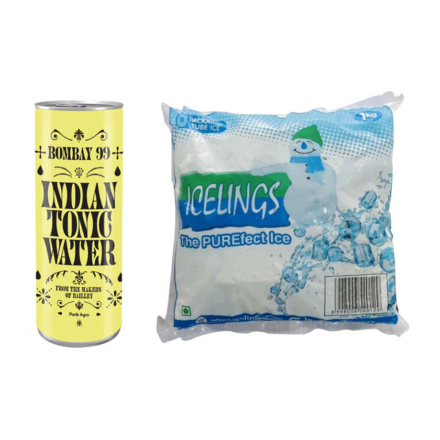 Bombay 99 Tonic Water Can 250 Millilitre(250ml) & Icelings - The Pure Ice Cubes(1kg) Combo