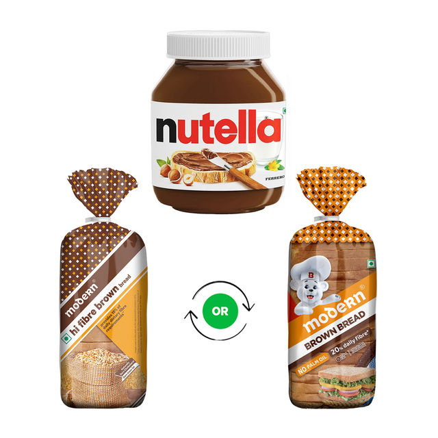 Ferrero Nutella Hazelnut Spread(180gms) & Modern- Brown Bread (No Trans Fat )(400gms) Combo