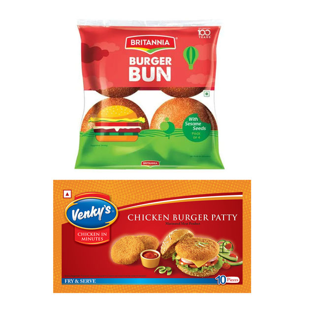 Venky'S Chicken Burger Patty(500gms) & Britannia Burger Bun With Sesame Seed(200gms) Combo