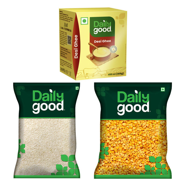Daily Good Kurnool Sona Masoori Steam Rice(5kg), Daily Good Unpolished Toor / Tur / Arhar Dal(500gms) & Daily Good Desi Ghee(450ml) Combo