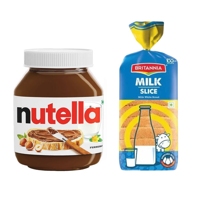 Ferrero Nutella Hazelnut Spread(180gms) & Britannia Milk Slice White Bread(450gms) Combo