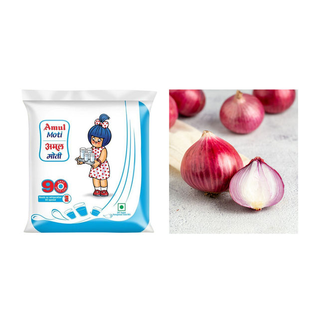 Amul Moti - Homogenised Toned Milk (Pouch 90 Days Shelf Life)(1pc) & Onion(1pc) Combo