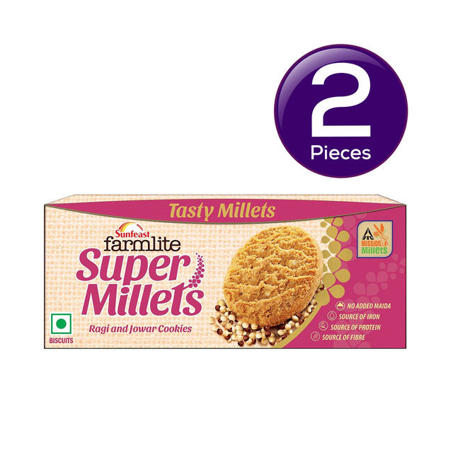 Sunfeast Farmlite Super Millets Ragi and Jowar Cookies,Delightfully Tasty & Crunchy 75 g Combo
