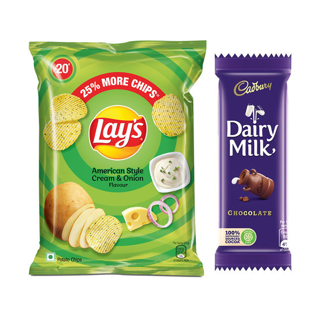 Lay'S American Cream & Onion Potato Chips(50gms) & Cadbury Dairy Milk Chocolate Bar(23gms) Combo