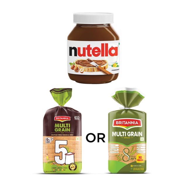 Ferrero Nutella Hazelnut Spread(180gms) & Britannia Multigrain Bread (No Maida)(400gms) Combo