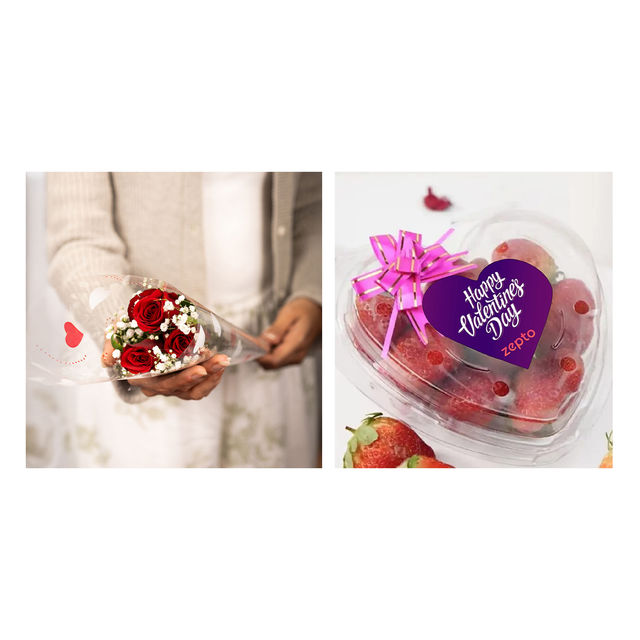 Bloom Bunch Of 3 Roses(1pc) & Strawberry Heart Shaped Box(200gms) Combo