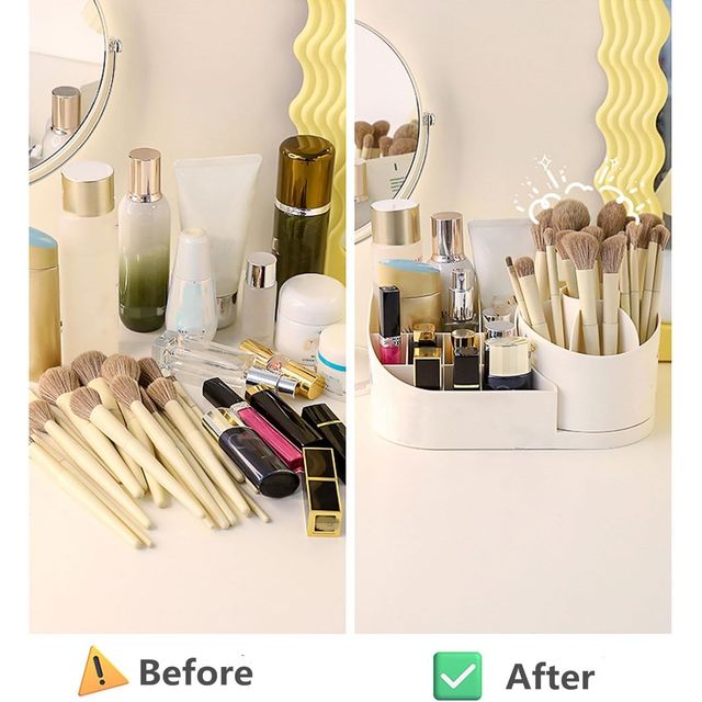 Perpetual Elegant Makeup Organizer with Transparent Drawer for Cosmetics, Skincare (White)