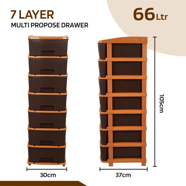 Kuber Industries 7-Layer & 57 L Modular Drawer Storage Organizer | Chocolate Brown