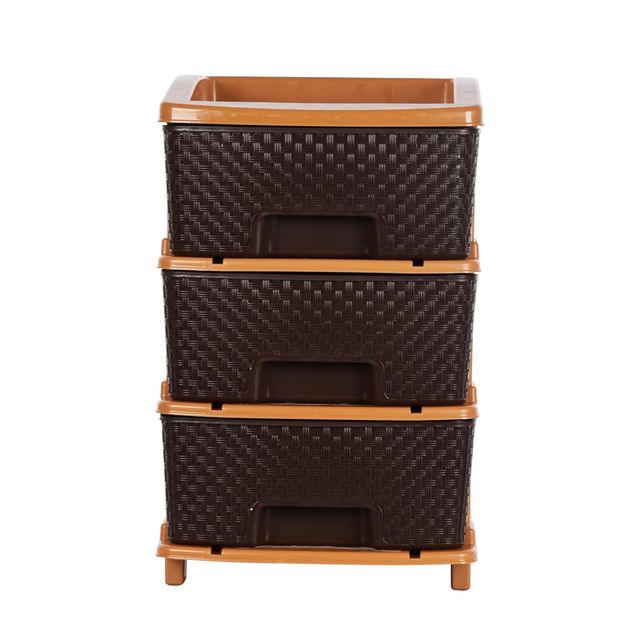 Kuber Industries Modular 3-Layer & 53 L Plastic Drawer Storage Organiser | Chocolate Brown