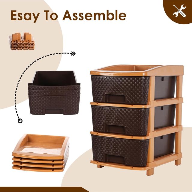 Kuber Industries Modular 3-Layer & 53 L Plastic Drawer Storage Organiser | Chocolate Brown