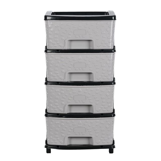 Kuber Industries Modular 4-Layer & 55 L Plastic Drawer Storage Organiser | Black & Grey