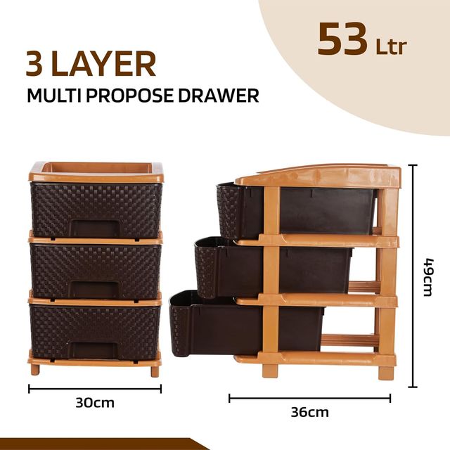 Kuber Industries Modular 3-Layer & 53 L Plastic Drawer Storage Organiser | Chocolate Brown