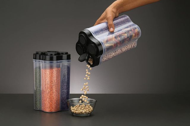 Clazkit Airtight Transparent Plastic Storage 4 Section Container Jar Pack of 1, 2500ML - Black