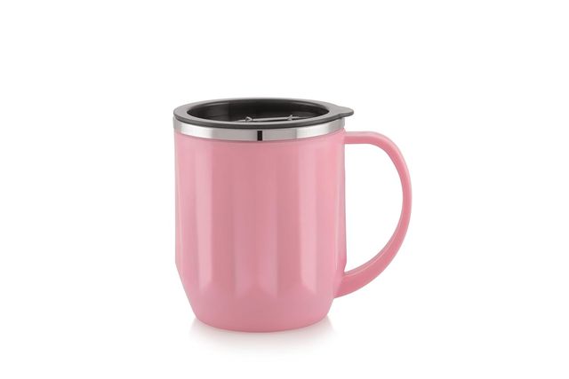 Sugar Homeware Mocha Stainless Steel Double Wall Travel Coffee Mug With Lid | 400 ml - Pink