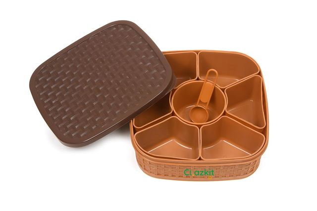 Clazkit Plastic Square 7 Section Multipurpose Masala Dabba, Spice Box Set - Color May Vary