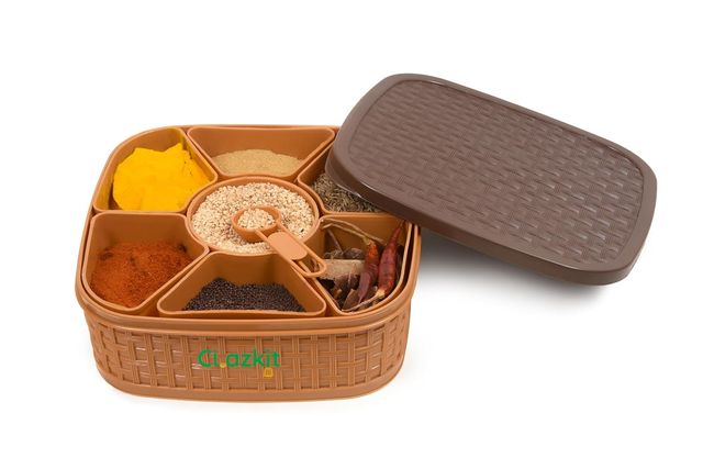 Clazkit Plastic Square 7 Section Multipurpose Masala Dabba, Spice Box Set - Color May Vary