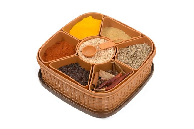Clazkit Plastic Square 7 Section Multipurpose Masala Dabba, Spice Box Set - Color May Vary