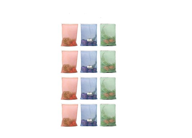 Clazkit Set Of 12 Reusable Fridge Storage Bags For Vegetables and Fruitswith Sturdy Zipper