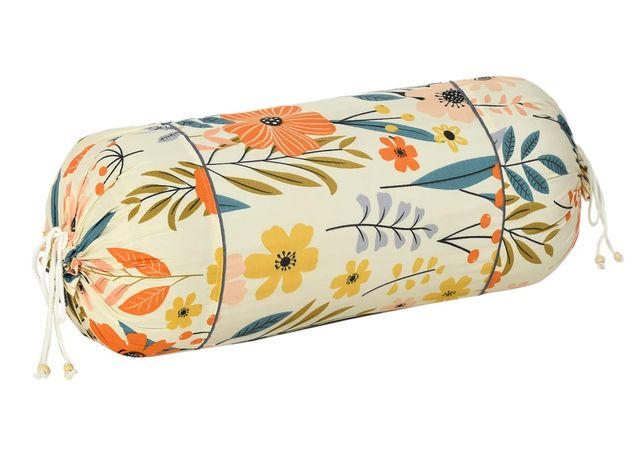Kuber Industries Floral Print Cotton Bolster Cover Set of 2 | 16"x32" (Cream)