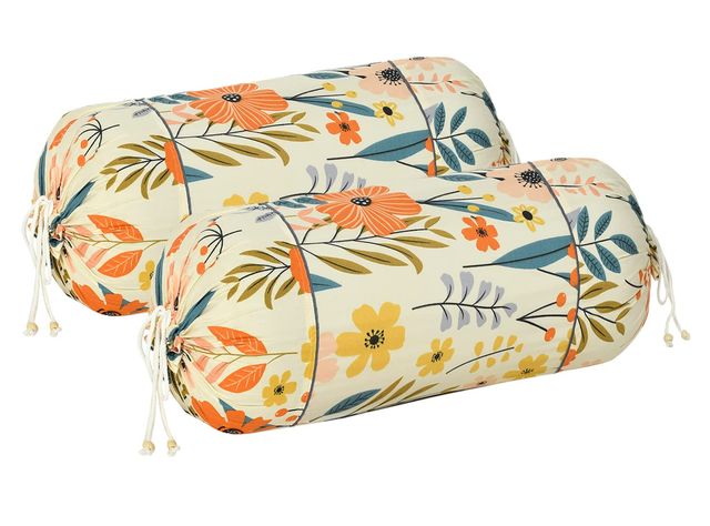 Kuber Industries Floral Print Cotton Bolster Cover Set of 2 | 16"x32" (Cream)