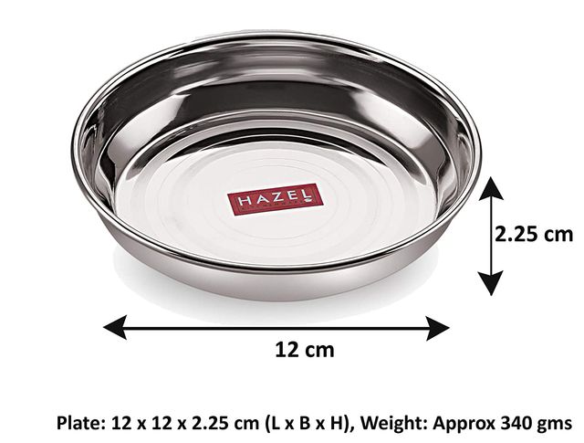 Hazel Steel Plate Set, 12 Cm | Multipurpose Stainless Plates, Set Of 6 For Kitchen
