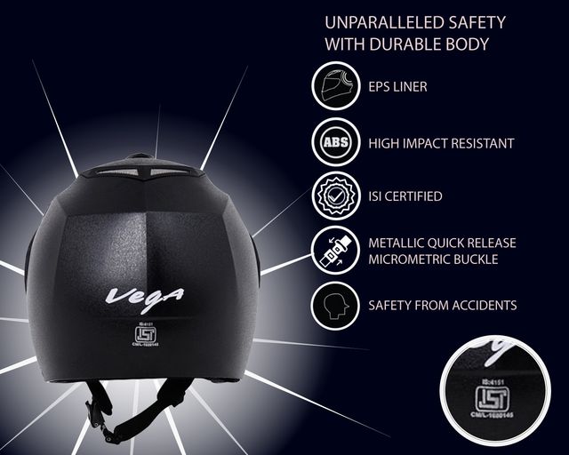 Vega Crux Open Face Black Helmet-L