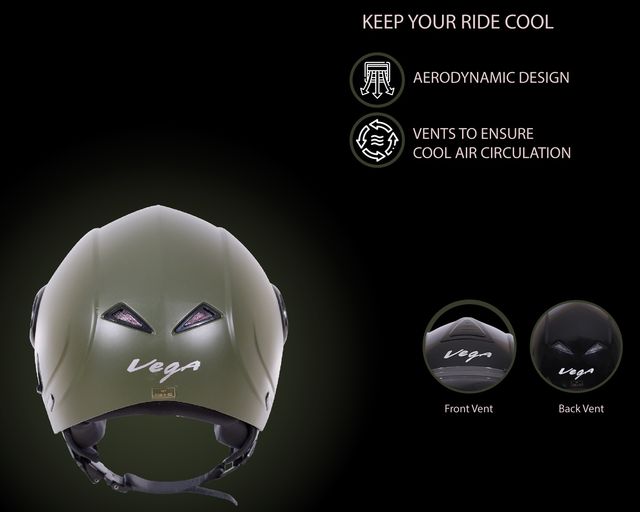 Vega Verve Lightweight Open Face Helmet for Women- Dull Army Green Helmet - S