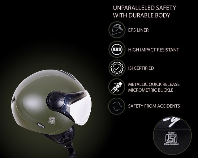 Vega Verve Lightweight Open Face Helmet for Women- Dull Army Green Helmet - S
