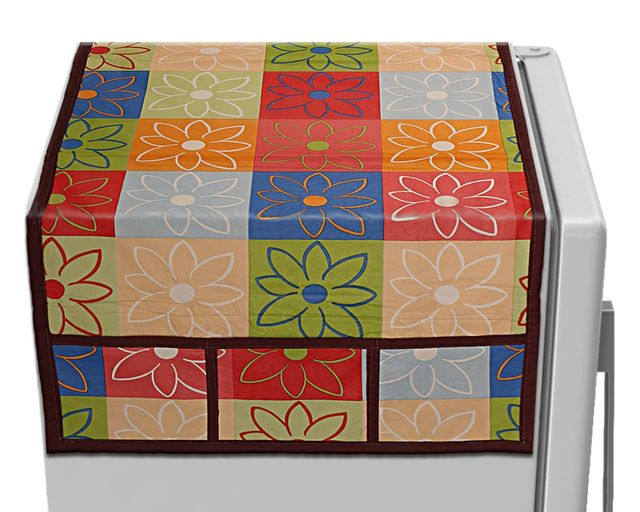 Kuber Industries Multi Floral Print 6 Utility Pockets Fridge Cover With Side Pockets (Multi)
