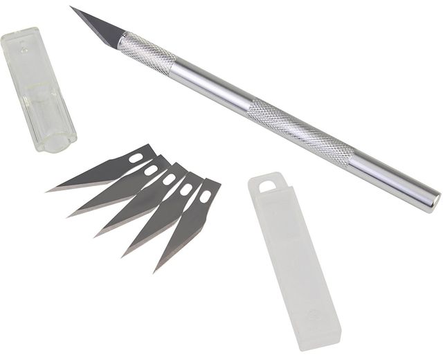 Chrome Detail Pen Knife With 5 Interchangeable Sharp Blades For Carving & Mat Cutting