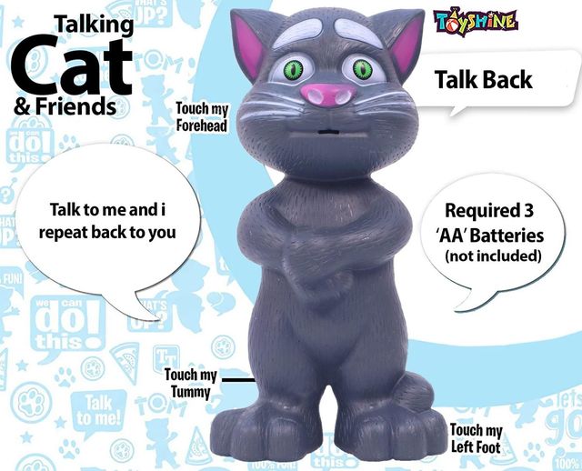 Toyshine Mimicing Repeat What You Say Talking Cat For Kids Birthday (2-5 Year Old) - Grey