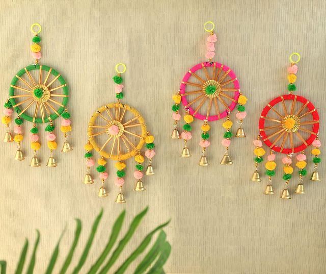 Tied Ribbons Set Of 4 Wall Door Hanging Latkan Toran With Bells